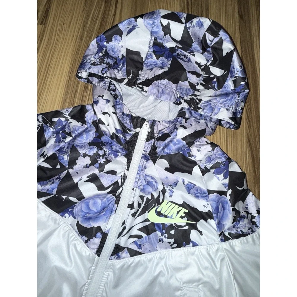 Nike Girls Sz L Large Crop‎ Windbreaker Jacket Spring Coat Purple Flowers White